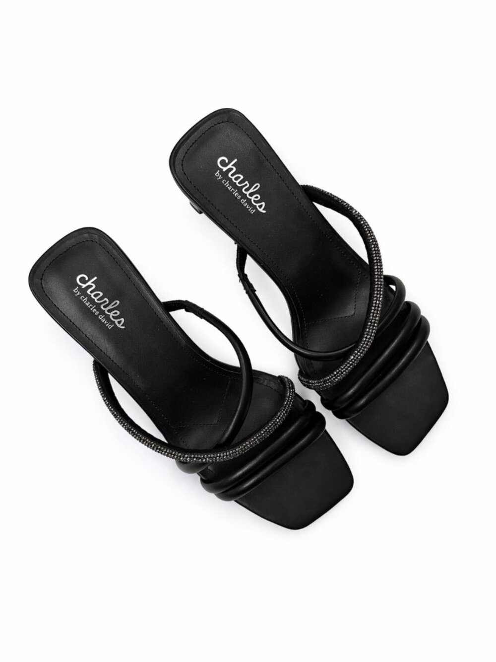 NWB Charles by Charles David Fusion Rhinestone Strappy Heels Black Size 12